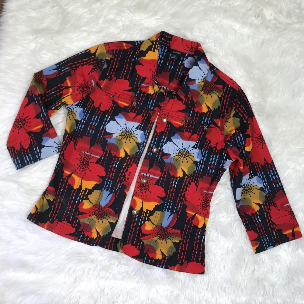 KAKTUS Red Blue Floral Sunset Graffiti Jacket Med,